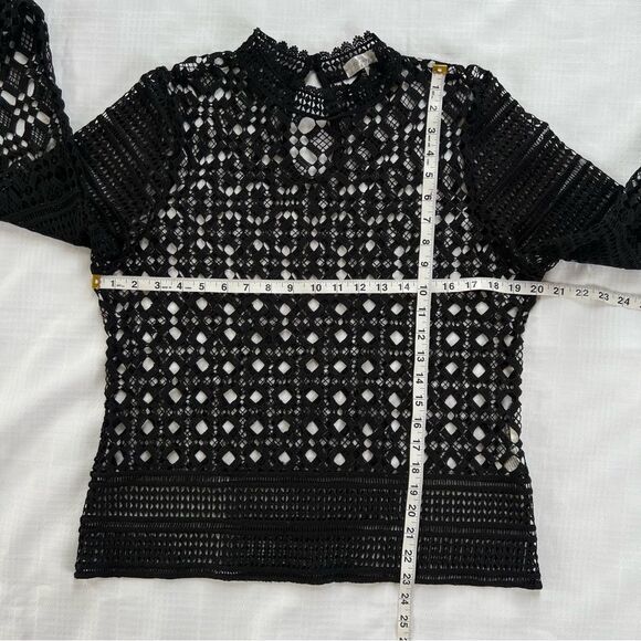 Honey & T Black Crochet High Collar Bell Sleeve Whimsy Goth Boho Blouse Top SZ L - Picture 7 of 15